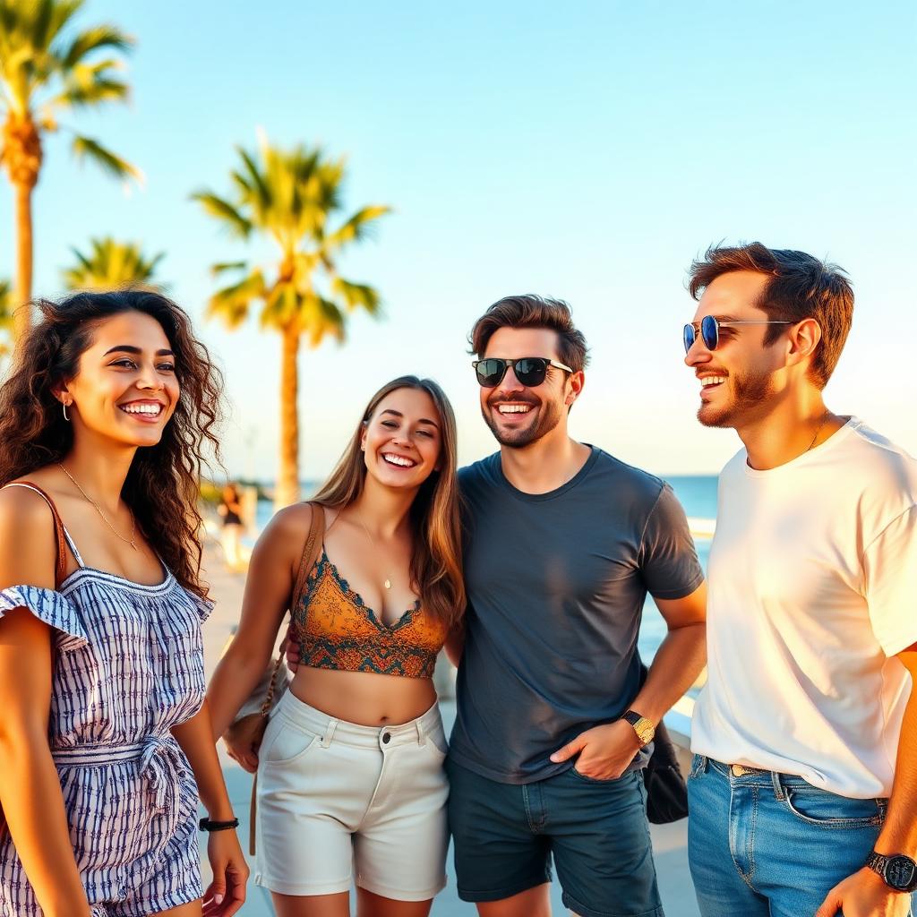 Friends enjoying a sunny coastal afternoon